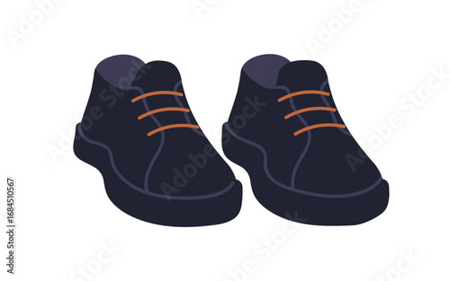 Casual sport style shoes pair. Comfortable unisex footwear with round toe and laces. Stylish leather foot wear, footgear for urban street. Flat vector illustration isolated on white background