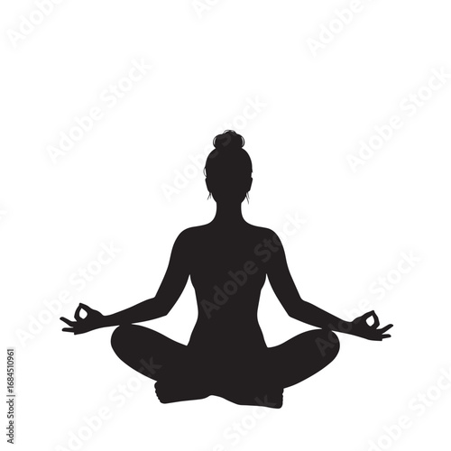 Silhouette of a yoga pose against a solid white background