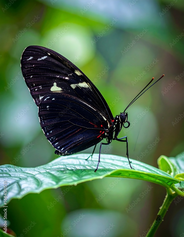 Fototapeta premium Black butterfly perched on a leaf
