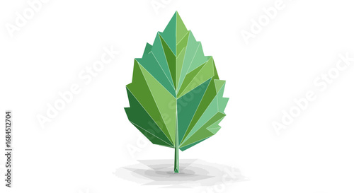 Geometric botanical illustration showcasing a vibrant green leaf with low poly design