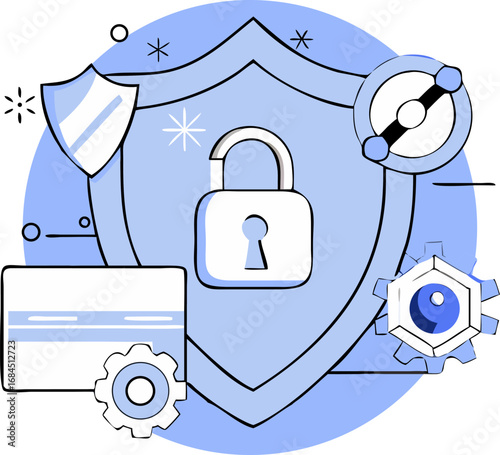 Cybersecurity Shield Lock with Payment Protection Vector Illustration