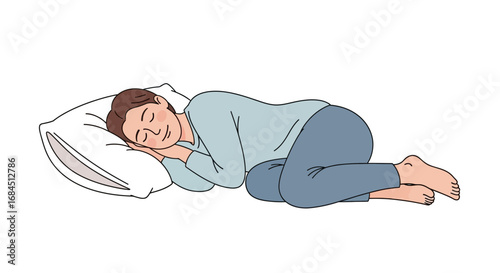 Peaceful slumber illustration depicting a woman deeply asleep in a serene position using cartoon