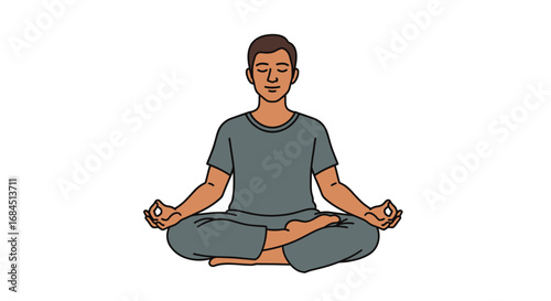 Illustration showing a man in a cross-legged meditation pose against a clean background