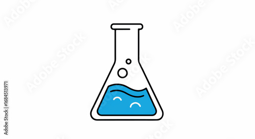 Laboratory Flask with Blue Liquid and Bubbles.