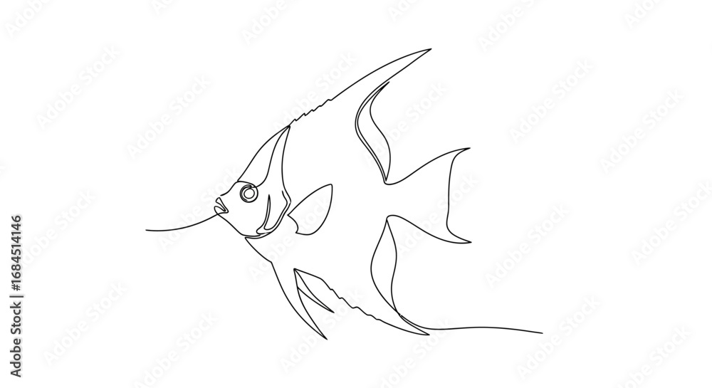 Obraz premium Minimalistic angelfish line art illustration in black and white style drawing