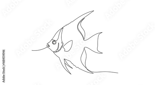 Minimalistic angelfish line art illustration in black and white style drawing