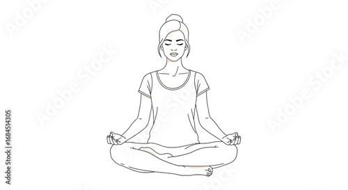 Line art drawing of a woman in the lotus position showcasing relaxation and mindfulness practices