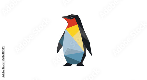 Geometric penguin design concept presenting a modern and artistic aesthetic with bold colors