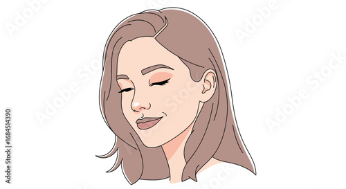 Illustration of a beautiful woman with closed eyes and a serene expression on her face