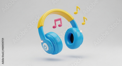 Buy blue and yellow wireless headphones listen music notes audio device sound technology online store now