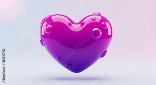 Glossy purple heart with water droplets for valentine's day love romance and health concepts design element