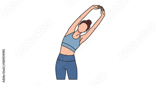 Vector illustration depicting a woman in activewear performing a stretching exercise