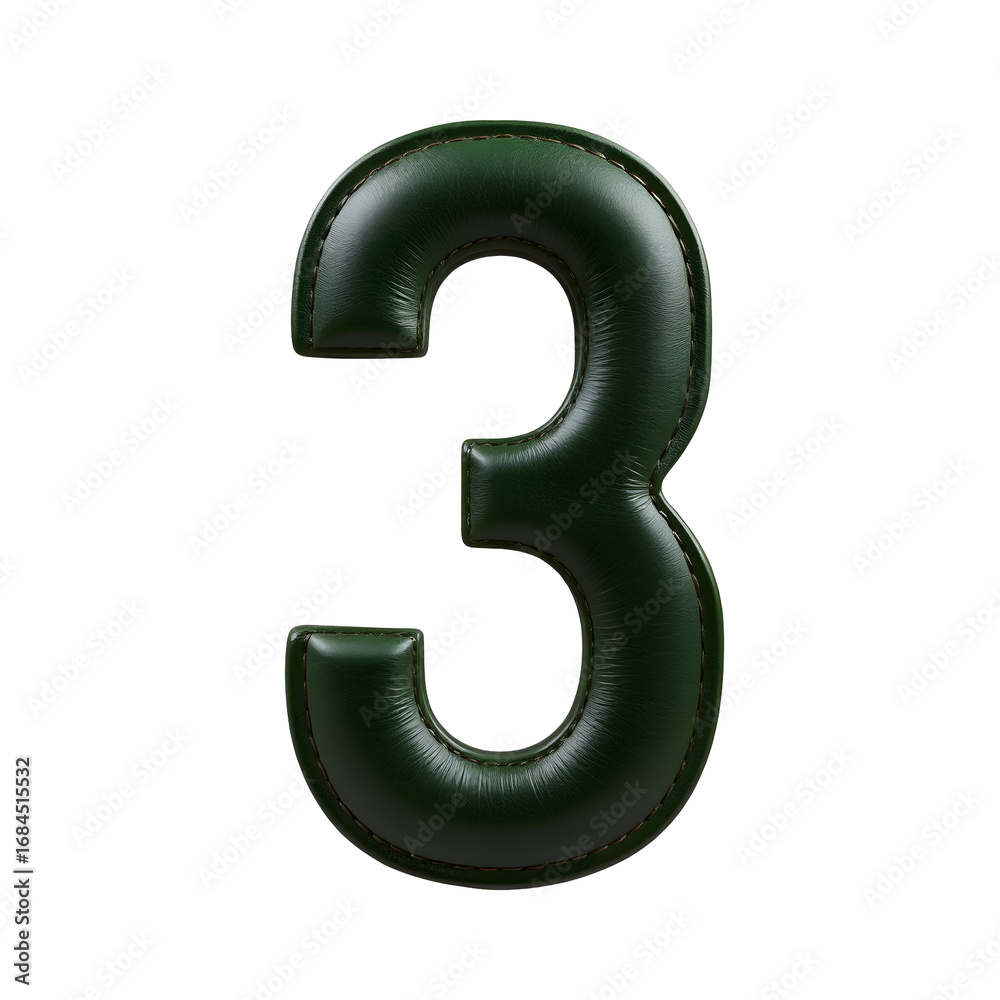 Fototapeta premium 3D Dark Green Number Three Isolated