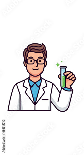Male Scientist Holding Test Tube Illustration.