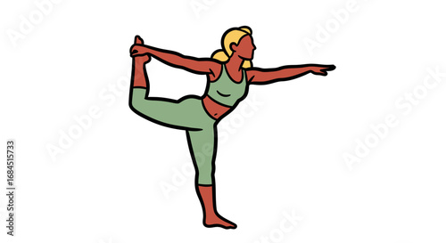 Silhouette of woman in lord of the dance yoga pose against white backdrop design