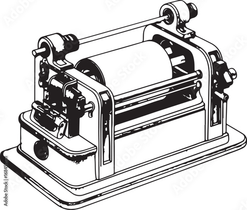 Hand-Drawn Vintage Printing Press Illustration: A Detailed Mechanical Sketch of a Historical Machine