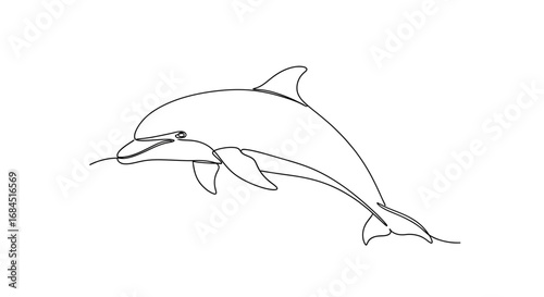 Elegant continuous line drawing of a dolphin, graceful fluidity captures its marine essence within