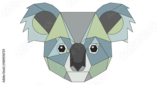 Abstract polygonal koala portrait artistic rendering in muted color scheme