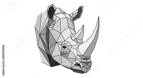 Geometric rhino head illustration with intricate line work and polygon facets