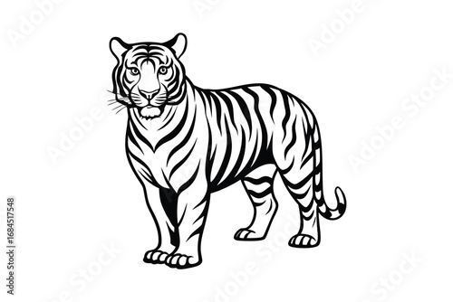 A striking black and white tiger silhouette standing proudly a powerful jungle cat illustration isolated on white background silhouette