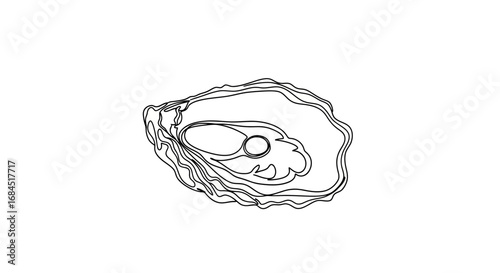 Elegant minimalist line art illustration of an opened oyster with a pearl inside a timeless