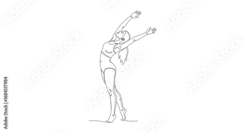Elegant single continuous line drawing of a woman in a yoga pose expressing well-being and
