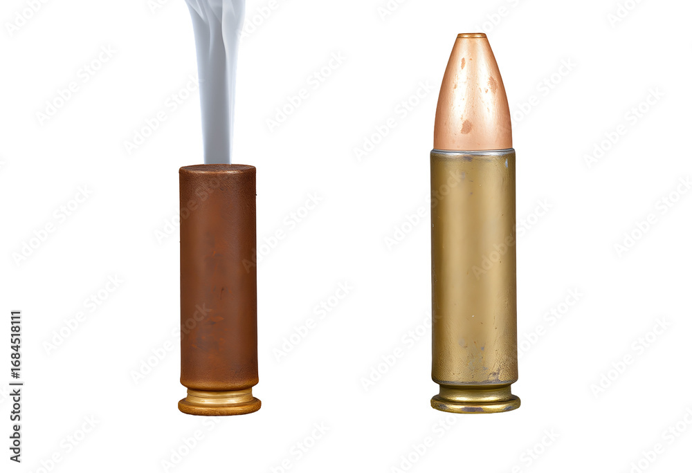 Fototapeta premium Ammunition Detailed Depiction of a Bullet with and without Smoke