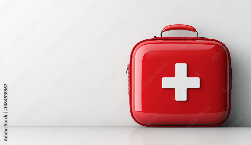 Fototapeta premium Red medical kit against white background
