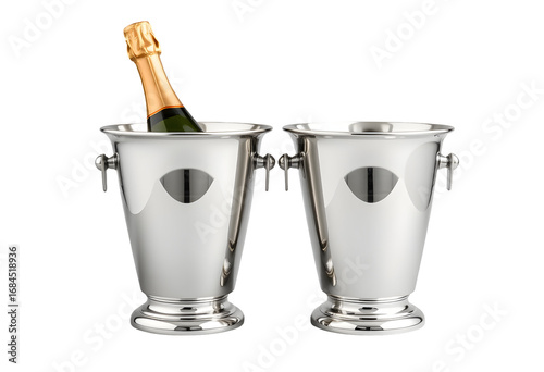 Champagne Bottles in Silver Ice Buckets for Celebration