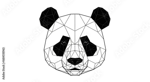 Abstract low poly panda illustration with geometric polygonal design against white background