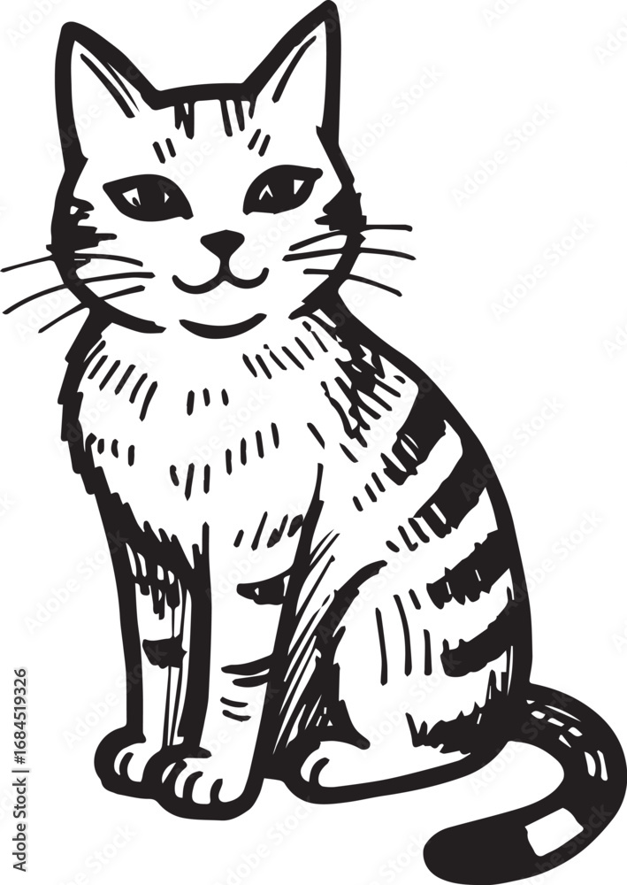 Obraz premium Cat Doodle Black and White Illustration Vector Image Cute Kitten Sketch Line Art Drawing Silhouette
