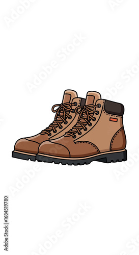 Pair of Brown Hiking Boots with Laces and Soles.
