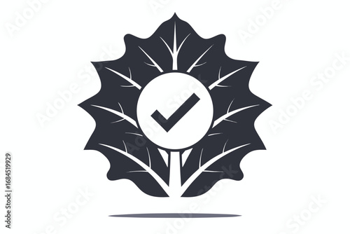 Abstract Floral Icon with Check Mark on White Background