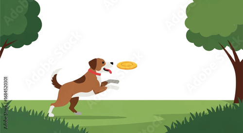 Playful Dog Catching Frisbee in Park.