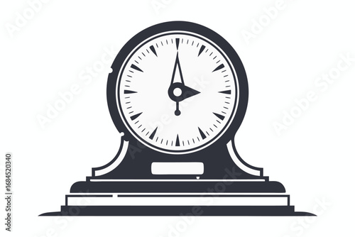 Antique Clock Icon, Round Dial with Hands, Retro Timepiece on White Background