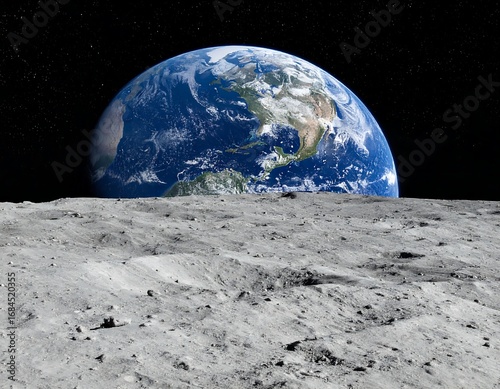 Earthrise view from lunar surface