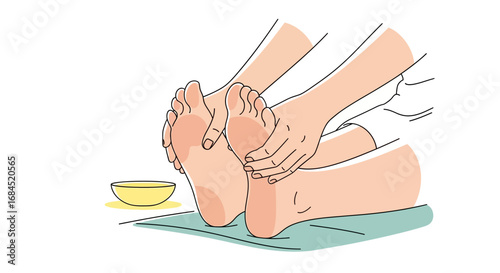 Illustrative foot massage therapy promoting relaxation and well-being with hands on feet