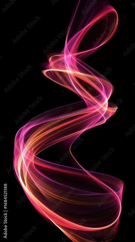 Naklejka premium Dynamic glowing light swirl with colorful neon trails, abstract modern design background for energy, motion, speed and futuristic art.