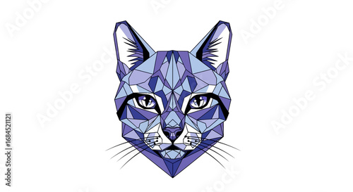 Geometric feline artwork showcasing a low poly cat with a captivating blue palette
