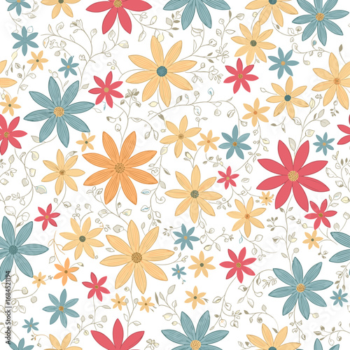 A vibrant assortment of embroidered floral patterns with delicate leafy tendrils and charming blossom motifs