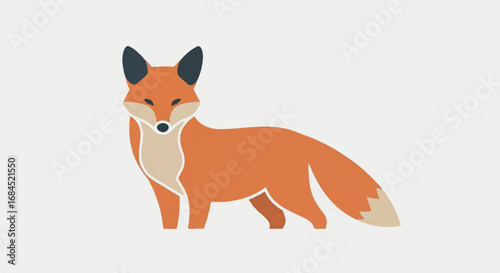 Red Fox Standing on White Background.