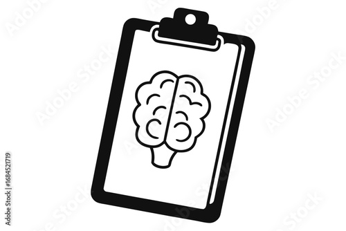 Black Clipboard Holding Brain Design on White Background