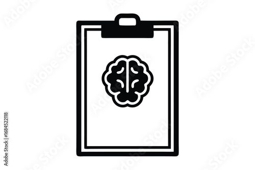 Black Clipboard with Brain on White Background Design