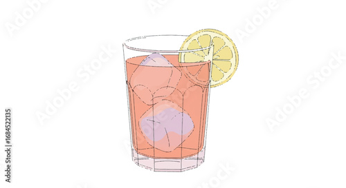 Refreshing Pink Drink with Lemon Slice and Ice.