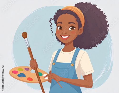 character of a creative young artist with paintbrush and palette, casual cloth