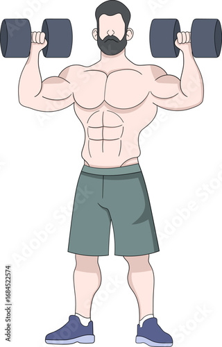 Man Lifting Dumbbells Shoulder Workout Illustration
