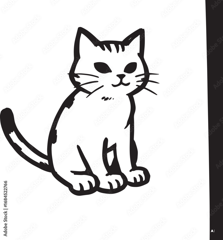 Obraz premium Cat Doodle Black and White Illustration Vector Image Cute Kitten Sketch Line Art Drawing Silhouette