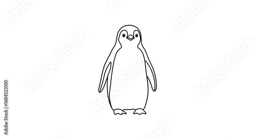 Stylized penguin outline drawing, simplistic, modern, adorable isolated against white backdrop,