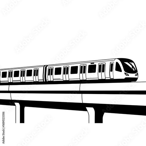 Elevated Train Carriages on a Concrete Track Black and White Illustration