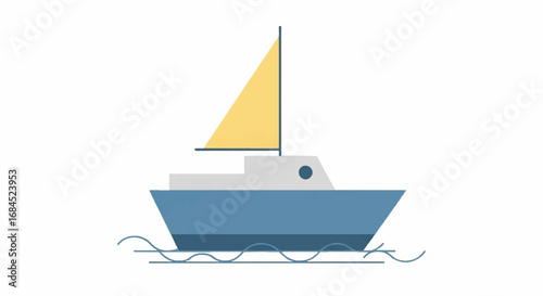 Sailboat on water with yellow sail and blue hull.